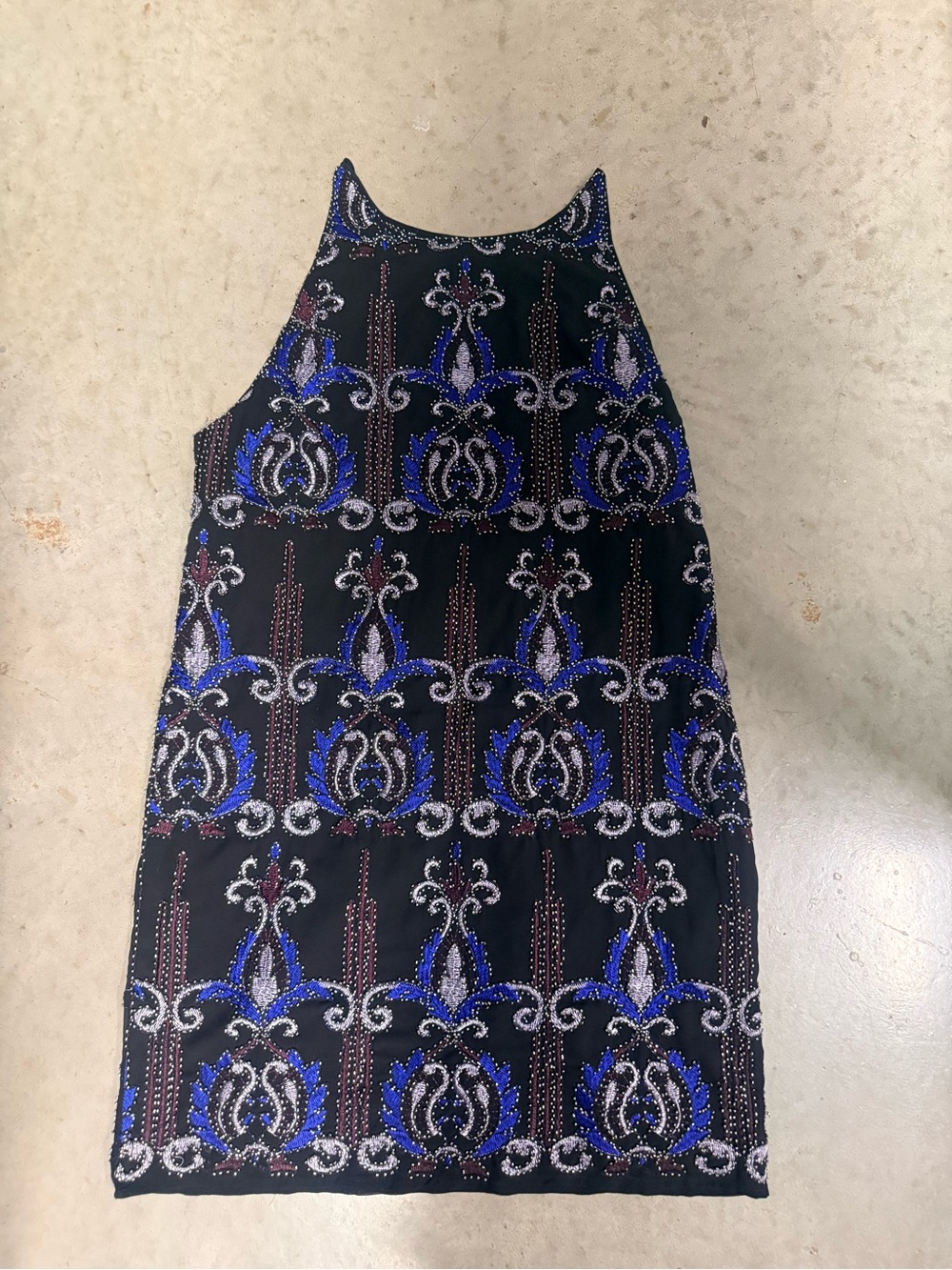 Francesca's Collections Black Beaded Mini Dress with Blue and Silver Accents